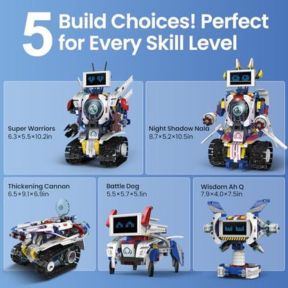 HPROMOT STEM Robot Building Kit for Kids Ages 6-16 | 603 PCS 5-in-1 | 4 Control Modes | APP & Remote Control | Rechargeable Coding Robot Toy | Engineering Educational Gift for Boys Girls - color: Vivid Colors