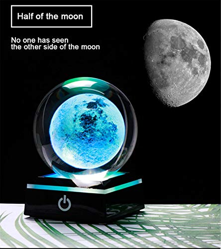 Qianwei 3D Moon Crystal Ball Planet Space Decor Astronomy Science Gift Lamp - style: Moon with black base
