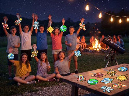 Renbuzhu 48PCS Solar System Space Paper Suncatchers DIY Project Kits, Back to School Window Stained Glass Effect Art Supplies for Party - style: space