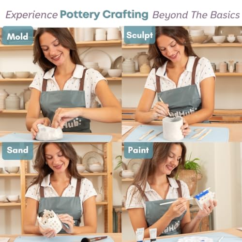 Pottery Kit for Beginners, 4.4LBS Air Dry Clay for Adults with Sculpting Tools, Paint, Glaze, 2kg Air-Dry Modeling Clay | Molding, Sculpt & Painting Set, Hobby Date Night DIY Art Craft Kits (White) - color: A White