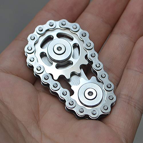 Fidget Spinner, Sprocket Linkage Bike Chain Spinner Design 2 Gears Figity Spin Finger Games, Metal Stainless Steel Durable Mechanics, Premium Figit Toy - Silver - color: Silver