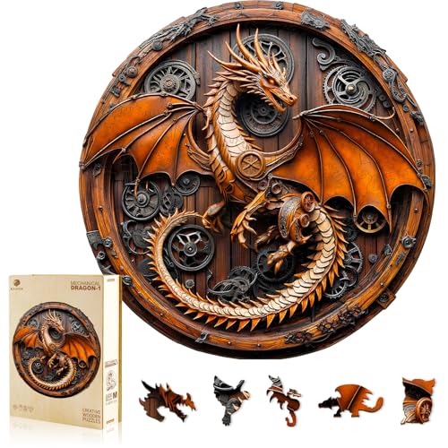 KAAYEE Wooden Puzzles Adults, Mechanical Dragon Jigsaw Puzzle 11.4 * 11.3in - color: Mechanical Dragon, size: Medium