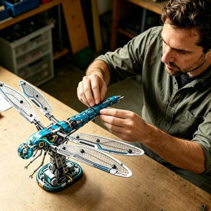 Mechanical Technik Dragonfly Building with Light, Compatible with Lego for Adults, Insect Animal World Model & Display Stand, Educational STEM Toys for Boys Home or Office Décor (866PCS) - style: Dragonfly