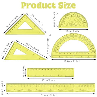 Tenare 6 Pcs Math Geometry Ruler Set, Protractor Triangle School,Yellow - color: Yellow