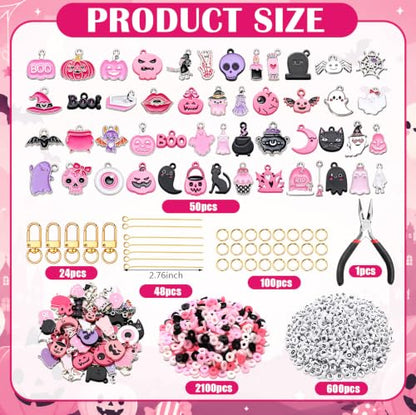 Tondiamo 2823 Pcs Pink Halloween Bead Keychain DIY Craft Making Kit - style: Pink Halloween