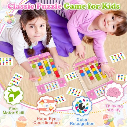 Magnetic Wooden Toys for 3-6 Year Old Girls, Montessori Brain Teasers Game - color: Pink