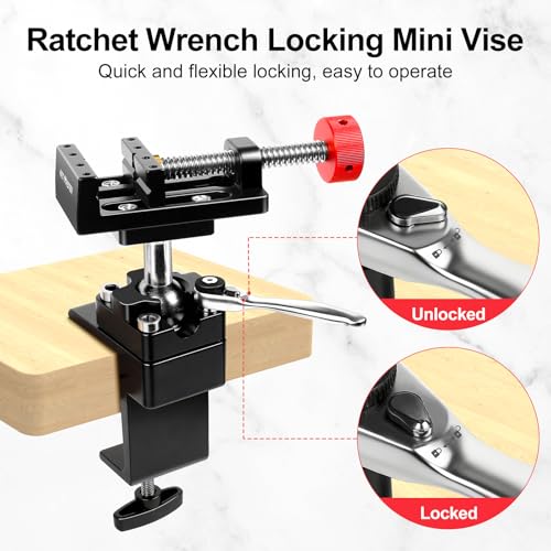 ArtyMaster 360° Rotating Mini Bench Vise with Quick-Release Ratchet Wrench, 2.48" General-Purpose Table Vise for Woodworking, Metalworking, Modeling, Mini Vice Clamp for Small Projects WT104C - style: Mini Vise 360°