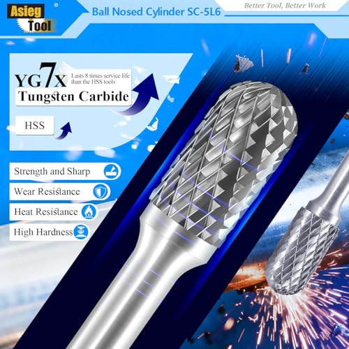 SC-5L6 Tungsten Carbide Burr Lengthened Rotary File Cylindrical Shape with Radius End Double Cut with 1/4" Shank for Die Grinder Drill Bit and 1/2" Inch Diameter of Cutter 1" Inch Cutter Length - style: SC-5L6