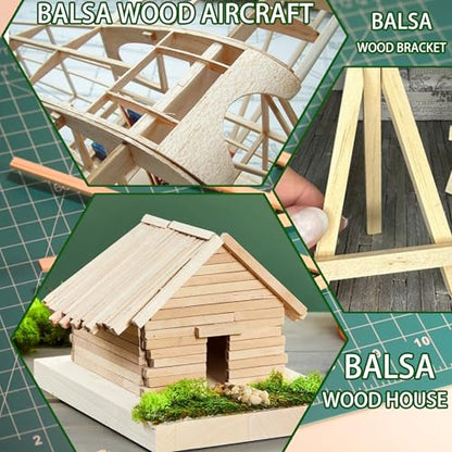 222Pcs Balsa Wood Sticks - size: 1/8" + 3/16" + 1/4" 222pcs