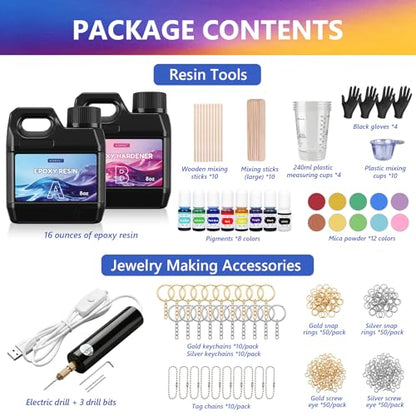 KISREL Epoxy Resin Kit 16OZ with 3D Mold, Electric Drill, Tool for Beginner - size: 16oz 3D Mold Kit