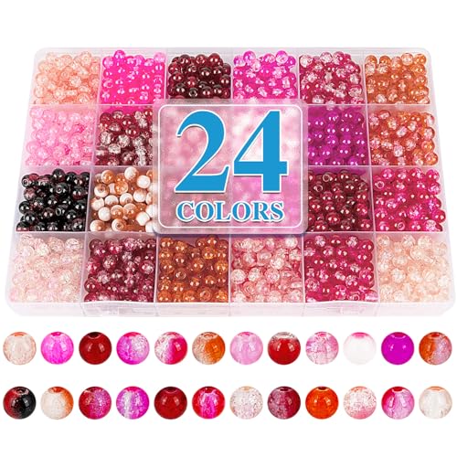 XSEINO About 1200pcs 6mm Crack Glass Beads Red Series Bracelet Making Kit - color: Blush Pink