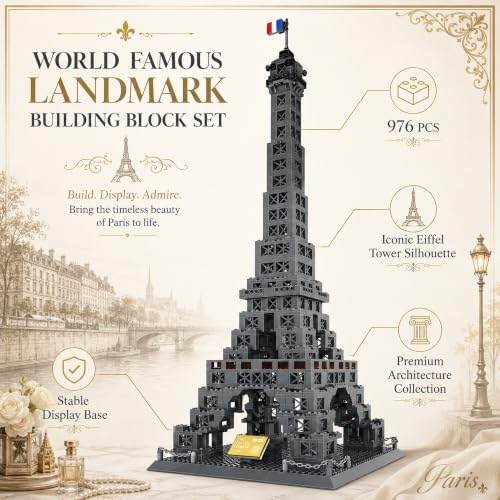 Eiffel Tower Building Set 976 Pieces Paris Architecture Model Kit with French Flag & Nameplate, Romantic France Landmark Souvenir Gift 3D Construction Puzzle for Adults & Teens - style: Eiffel Tower