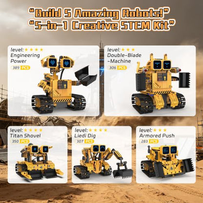 5-in-1 Excavator Robot Kit for Kids 6-12, STEM Coding Building Toy - size: K96286
