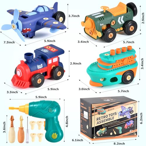 STEM Take Apart Toys for Boys Age 3-5 – Electric Building Toys Car with Motor & Drill | Educational Construction Set for Preschool, Kindergarten | Best Birthday Gift for Kids 4-8