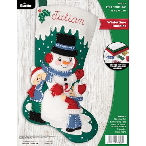 Bucilla Felt Applique 18" Stocking Making Kit, Wintertime Buddies, Perfect for DIY Arts and Crafts