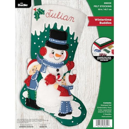 Bucilla Felt Applique 18" Stocking Making Kit, Wintertime Buddies, Perfect for DIY Arts and Crafts