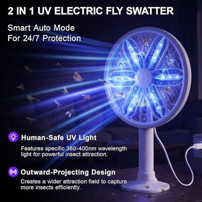 Rotating Head Electric Fly Swatter with 16–40" Telescopic Handle, 4000V