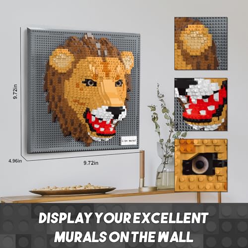 3D Lion Animal Wall Art Micro Mini Building Blocks Set for Adults, No Compatible with Lego, Unique Table Display & Home Wall Decor, Creative Toy Gift for Chritsmas Birthday (2005 PCS) - style: Lion
