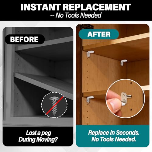 24 Pack Shelf Pegs 5mm (3/16'') with Storage Box, L-Shaped Metal Shelf Pins with Anti-Slip Caps, Nickel Plated Replacement for Kitchen Pantry, Bookcase, Medicine Cabinet & Glass Shelves - size: 5mm