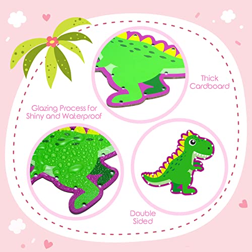 Pajean 10 Pcs Kids Lacing Cards Double Sided Animal Sewing Cards Kits 10 Styles Lacing Toy Crafts for Toddler Ages 6+ Developing Imagination Preschool Learning Activity Supplies(Dinosaur Style) - style: Dinosaur Style