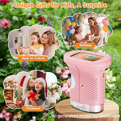 Pocket Kids Microscope, 1000X Handheld Microscope for Kids w/2.4'' Screen, Photo Video Mini Portable Microscopes Science Edu Digiscope, Christmas Birthday Gifts Ideas for Kids Ages 3-12 - color: Pink