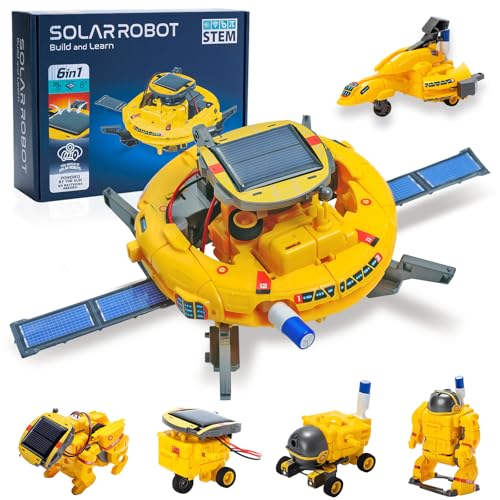 6-in-1 Solar Robot Building Kit for Boys Aged 8-13, Educational Robotic Toys for Kids, Science Kits STEM Toys Birthday Gifts for 8 9 10 11 12 Years Old Boys Girls Teens (Yellow) - color: Yellow