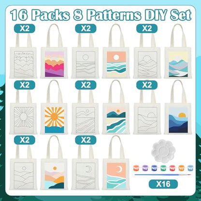 Aliceset 16 Pcs Color Your Own Bag Tote Bag Painting - style: Minimalist Landscape