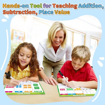 12 Pack Place Value Chart Dry Erase Flash Cards,9" x 12" Base Ten Addition and Subtraction Regrouping Math Manipulatives 1st 2nd 3rd Grade Classroom Must Haves Teacher Homeschool Supplies - color: Green