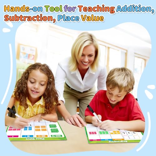 12 Pack Place Value Chart Dry Erase Flash Cards,9" x 12" Base Ten Addition and Subtraction Regrouping Math Manipulatives 1st 2nd 3rd Grade Classroom Must Haves Teacher Homeschool Supplies - color: Green