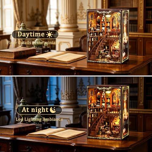 CRIOLPO Book Nook Kits for Adults DIY Doll House Kit with LED Lights - color: Ancient Rhyme Bookstore