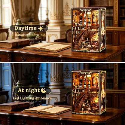 CRIOLPO Book Nook Kits for Adults DIY Doll House Kit with LED Lights - color: Ancient Rhyme Bookstore