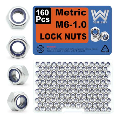 M6-1.0 Nylon Insert Lock Nuts 160 Pack, 304 Stainless Steel Hardware Nuts - size: M6-1.0 (160 Pcs)