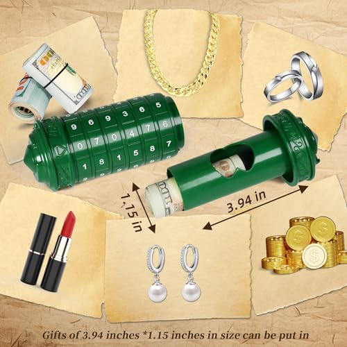 CoEjokno Da Vinci Code Numeric Cryptex Money Puzzle Box for Cash Gift, Jewelry Box with Hidden Compartment, Unique Puzzle Gift for Adults Brain Teaser Valentine’s Day Wedding & Anniversary Present - color: Green