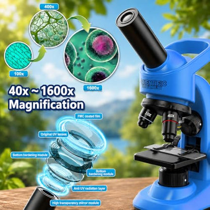 Kids Microscope,40-1600x Microscope Kit for Kids Beginners Children,STEM Kit,Prepared Slides,LED Light and Configured Various Operating Tools- Science Experiment Toy for Kids Ages 6-12