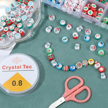 100 Pcs Polymer Clay Christmas Beads for Making Bracelets, 10mm Christmas Spacer Beads Charms for Women Jewelry Making DIY Xmas (Christmas D) - color: Christmas D