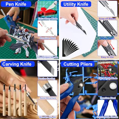 Gundam Tool Kit, 170 Pcs Professional Model Tool Kit for Gundam, Model Kit Tools with Decals Sticker Operated Box, Gunpla Tool Kits for Adults, Model Building Tools Hobby Tools for Repairing Painting - color: 170pcs