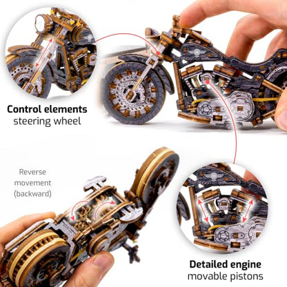 WOODEN.CITY Cruiser V‑Twin LE Mechanical Motorcycle Model Kit, 3D Puzzles for Adults – Motorcycle Puzzle for Adults and Teens; Build a Wooden Bike and Enjoy a Unique Gift - style: Motorcycle