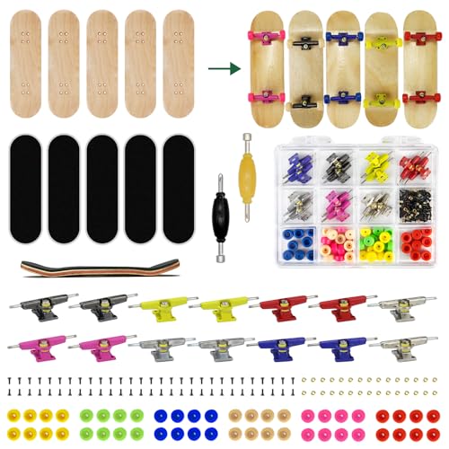Premium Wooden Fingerboard Deck - Includes Prolific Foam Tape & Multicolour Wheels, The Classic - 30mm x 100mm - Pre-Drilled Holes Size (164PCS Finger Skateboard DIY Set) - color: 164pcs Finger Skateboard Diy Set