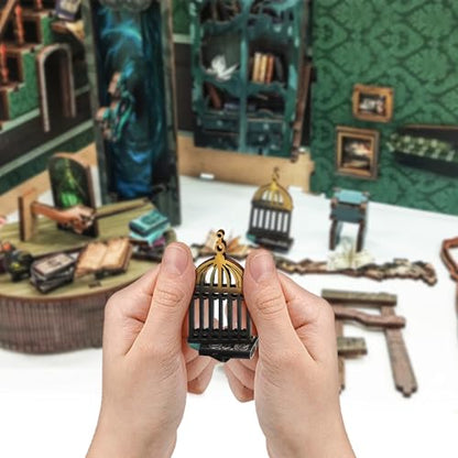 DIY Book Nook Kit 3D Wooden Puzzle DIY Miniature House Kit Magic Dollhouse Tiny House Bookshelf Dollhouse for Adults with LED Light- Snake House (SQ-41) - color: Snake House