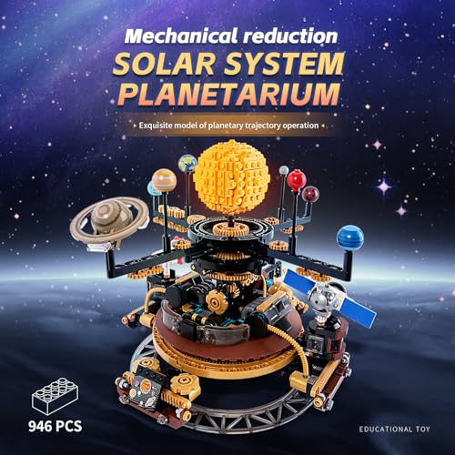 Solar System Orrery Building Set - Rotatable Planet Toys with 9 Planets & Rocket Sets, Compatible with Lego Space - Educational STEM Projects Science Astronomy Gifts for Boys & Girls Age 8-14, 946pcs