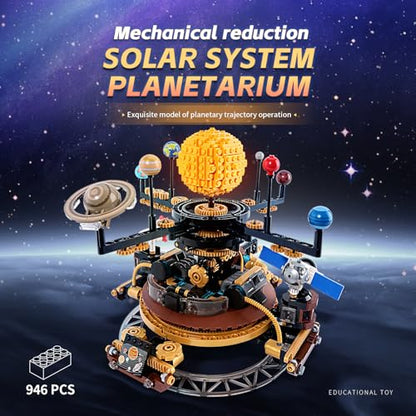 Solar System Orrery Building Set - Rotatable Planet Toys with 9 Planets & Rocket Sets, Compatible with Lego Space - Educational STEM Projects Science Astronomy Gifts for Boys & Girls Age 8-14, 946pcs