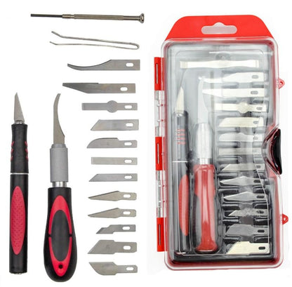 19 pack Craft Knife Hobby Knife with Anti-Slip Handle Engraving Tool hobby for Art Modeling hobby for Art Modeling Scrapbooking Precision Cutting Blade Assortment, Screwdriver and Twizzers case