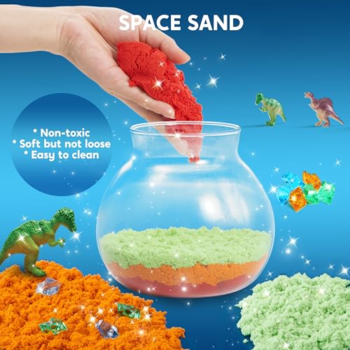 Klever Kits JOVA Make Your Own Dinosaur Crystal Terrarium Crafts Kit for Kids-Crystal Growing Science 12 Color LED Night Light Birthday Gifts Toys for Kids