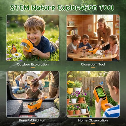 CIMELR Bug Catcher for Kids with 2.4" Screen, 500X Digital Microscope, 1080P Photo/Video, 1000mAh Battery, 8 LED, PC Real-Time Imaging, STEM Nature Toy & Gift for Boys Girls Ages 3-12 - color: Yellow