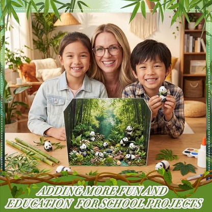 AmazingSpark 2 Set Bamboo Forest Diorama Box and Fake Grass Decor, Panda Habitat Diorama Project Supplies Set, Cardboard Display Case Kit & Artificial Grass with Double Sided Tapes for DIY Crafts - style: Bamboo Forest