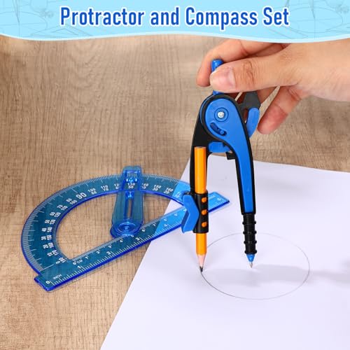 Zonon 2 Pcs Protractor and Compass Set, Swing Arm Protractor, Deep Blue - color: Deep Blue
