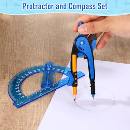 Zonon 2 Pcs Protractor and Compass Set, Swing Arm Protractor, Deep Blue - color: Deep Blue