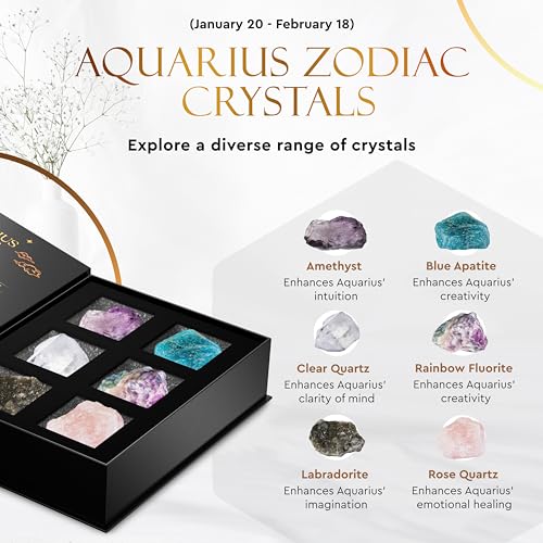 Wyspell Aquarius Crystal Set - 6 Raw Aquarius Healing Stones - Zodiac Gifts - color: Aquarius