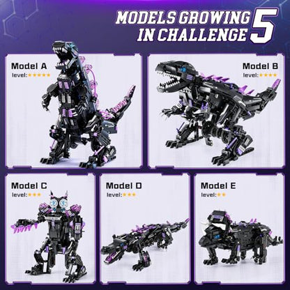 5-in-1 STEM Dinosaur Robot Building Kit, 935PCS App & Remote Control, Rebuild into T-Rex, Triceratops, Crocodile, Robot & Monster, Engineering Gift for Boys & Girls Ages 8+