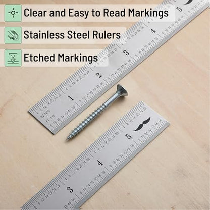 Mr. Pen- Machinist Ruler, 6 Inch, 2 Pack, Stainless Steel Imperial - style: 6 inch, 2 Pack 1/8-1/64 Graduation